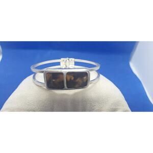 Sterling Silver bottom-hinged cuff bracelet-Tiger Eye- tested genuine 925 silver